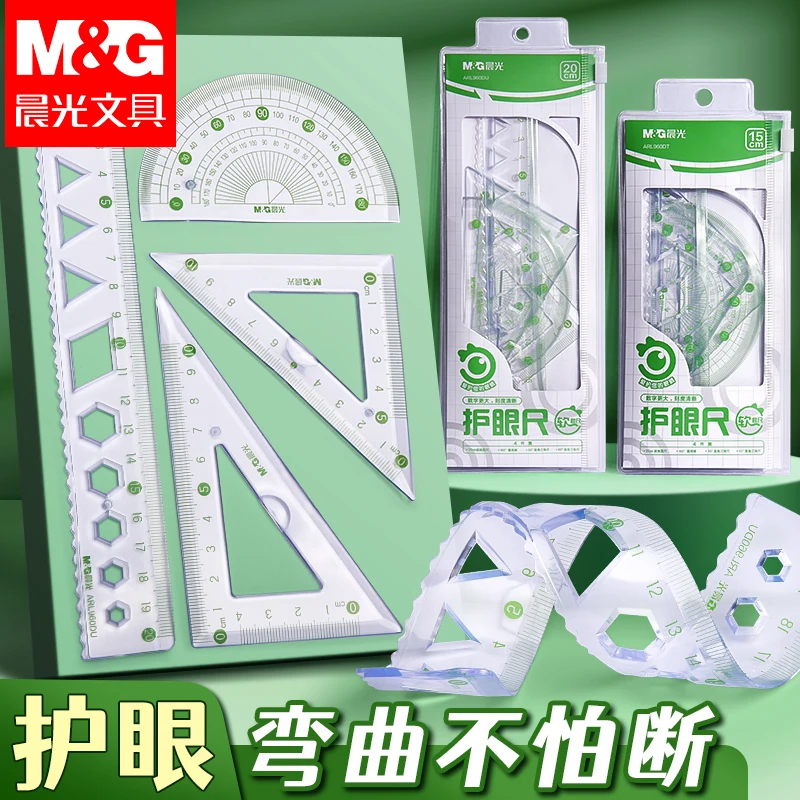 M&G 15Cm/20Cm Transparent Soft Ruler Wave Ruler Is Tough and Not Easy to Break and Durable, Soft Sleeve 4 Pcs Protractor S