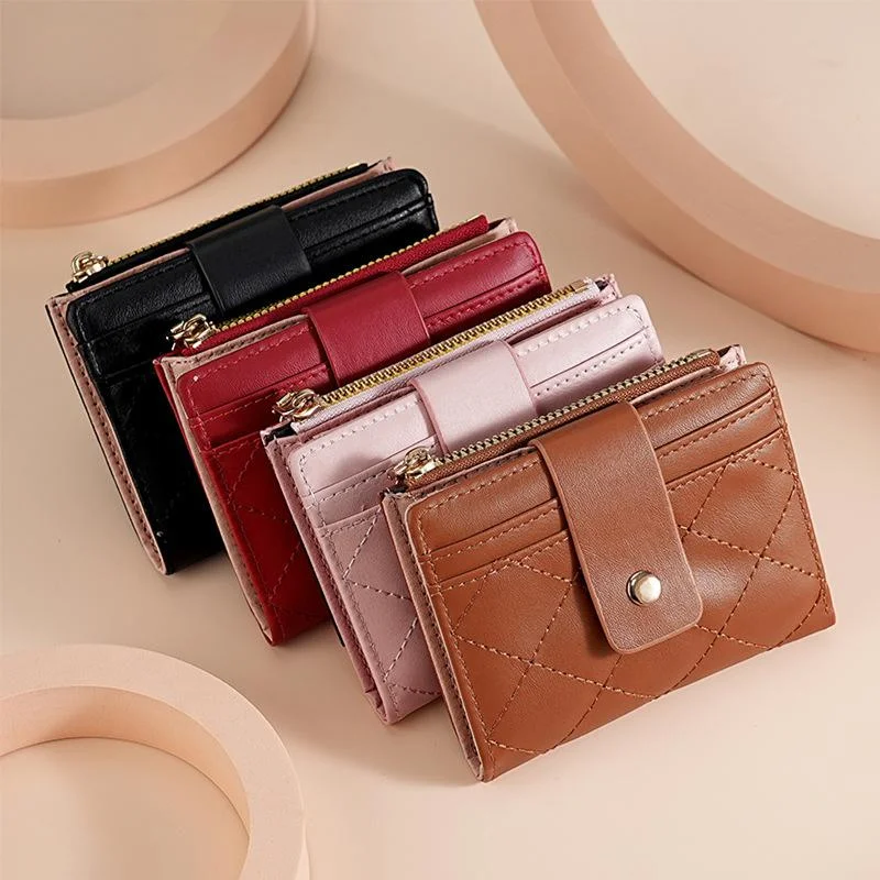 Women PU Leather Wallets Female Purse Mini Multi-Cards Holder Coin Short Wallets Slim Small Wallet with Coin Pocket Zipper Bag