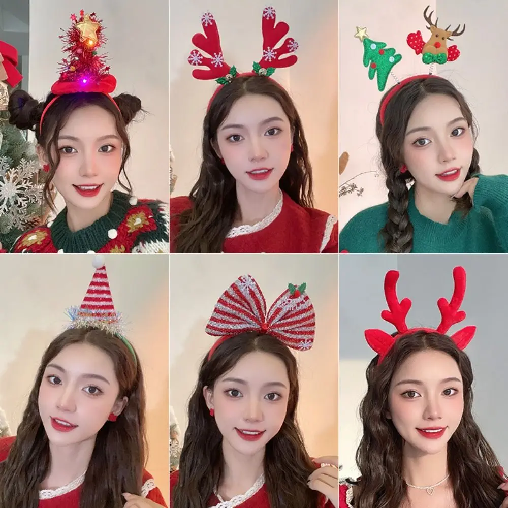 Cartoon Christmas Headband Fluffy Plush Deer Ear Children Headwear Hair Clip Bowknot Xmas Hair Accessories