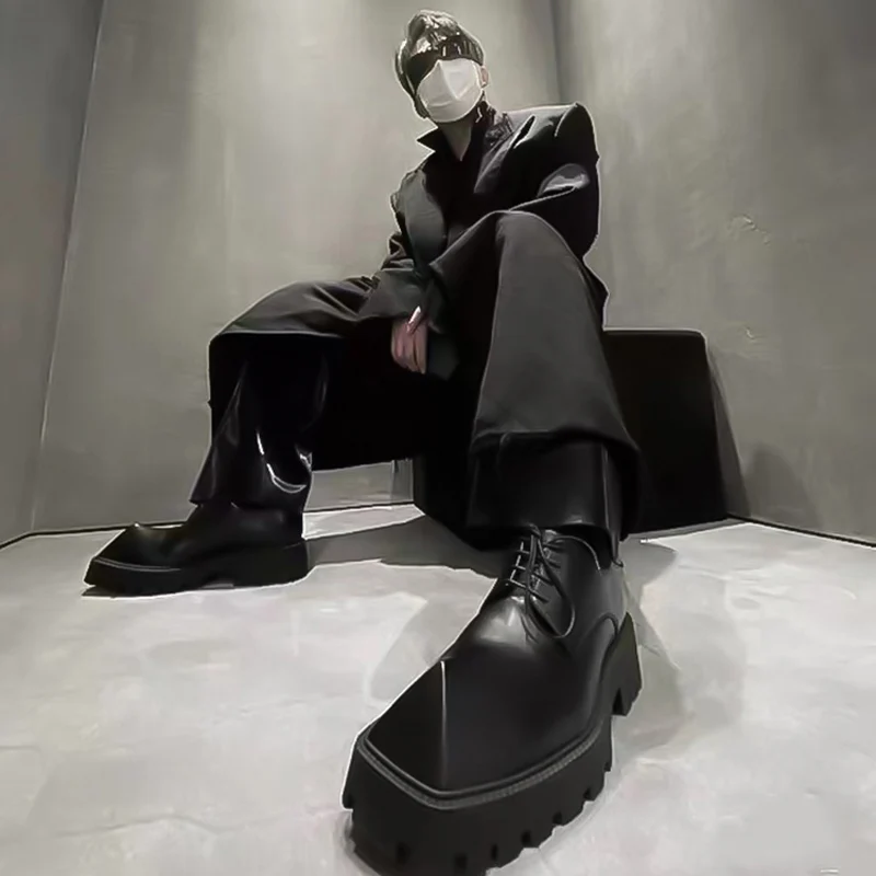 New Genuine Leather Triangle Toe Shoes Uomo Casual Lace Up Shoes For Men Chic Platform Shoes Mocassini Coppia Flats Scarpe Uomo