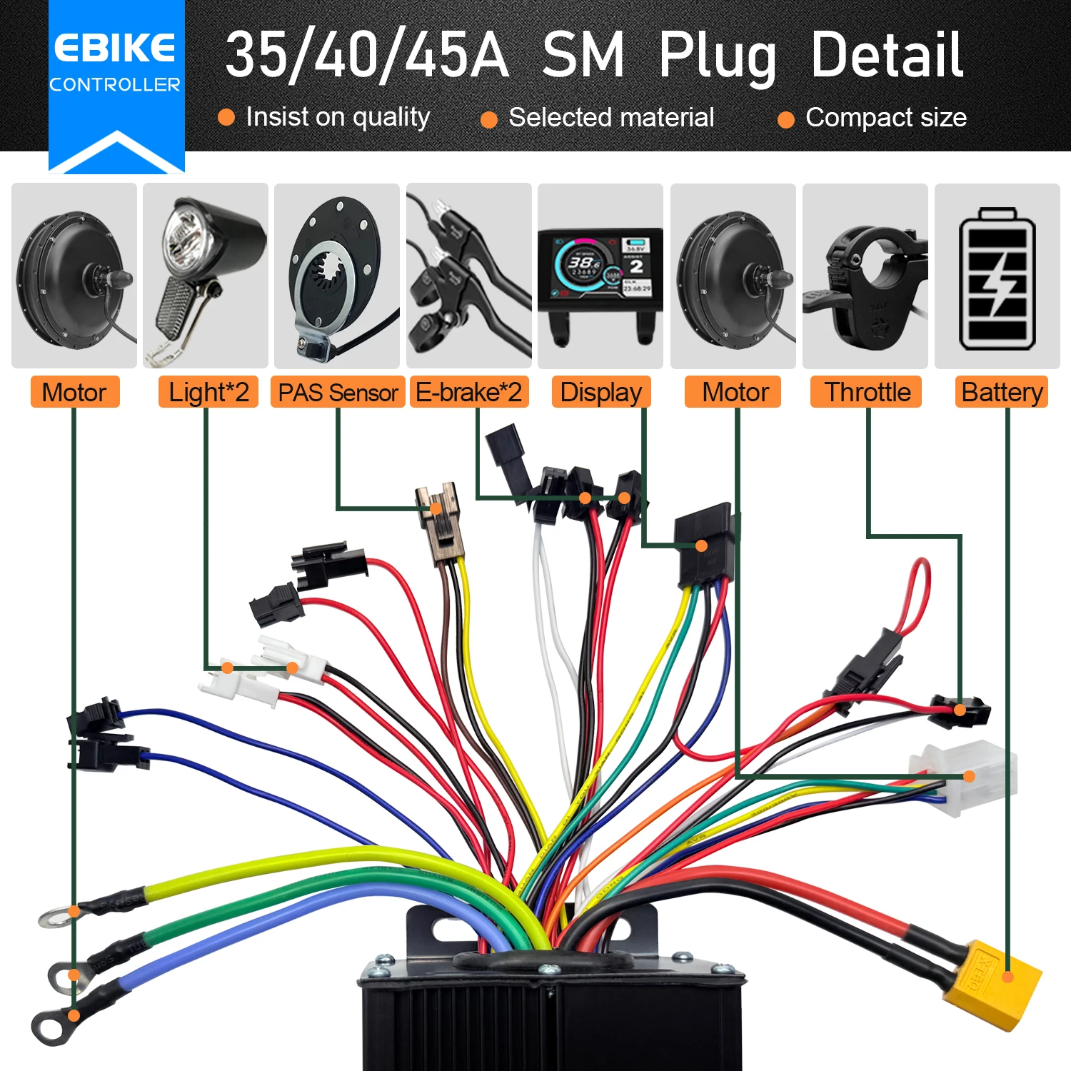 Ebike 사인파 디스플레이 컨트롤러 35A40A45A60A80A100A 학습 기능이 있는 3모드 컨트롤러 UKC1 SW900 LCD 컬러 디스플레이
