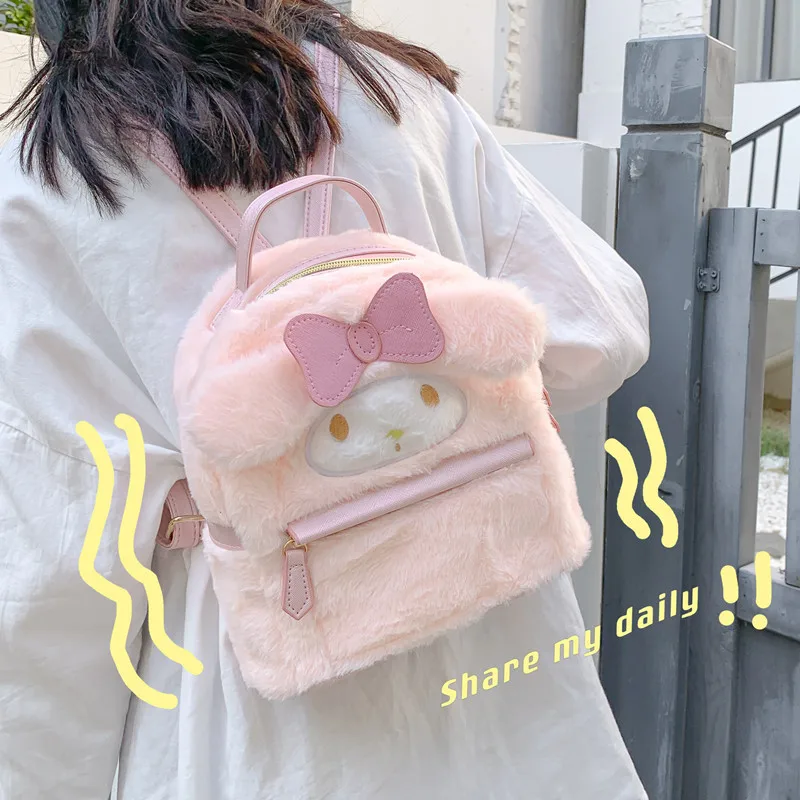 

Girl Bag Cute Cartoon Small Furry Plush Backpack Leisure Daily Mini Backpack Schoolbag Bookbag Pink