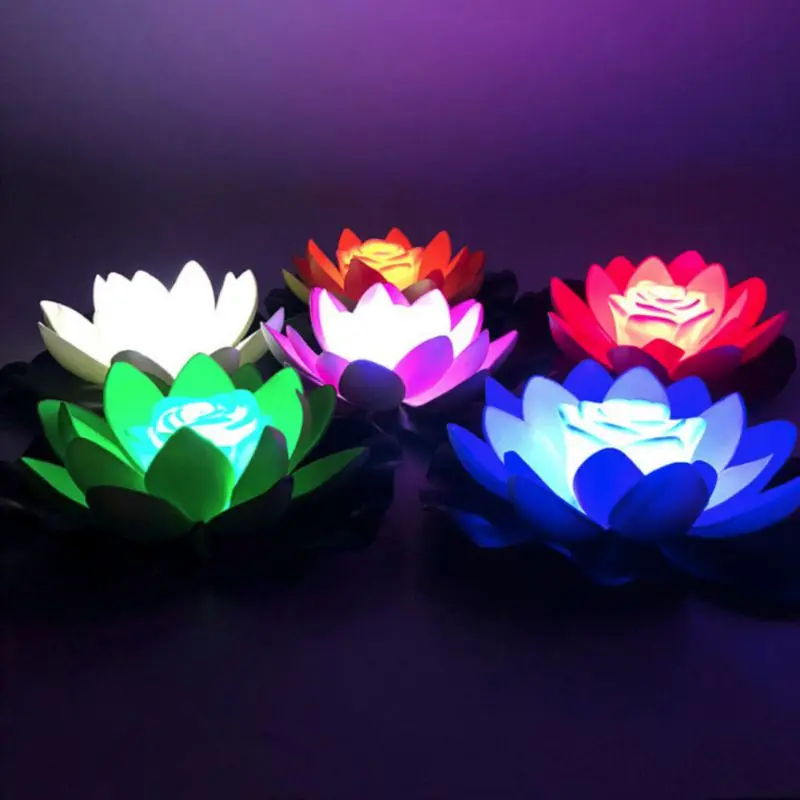 

18cm Artificial Lotus Shaped Lights Led Waterproof Lotus Lamp Water Wishing Light With Battery Fake Floating Water Plants