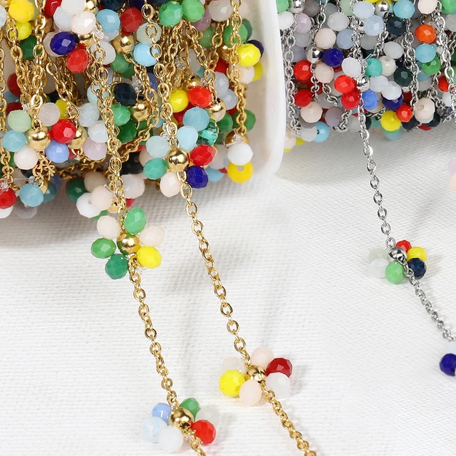 1Meter Gold Chains for Jewelry Making Necklace Bracelet Accessories Bohe  Handmade DIY Colorful Beaded Chain Wholesale - AliExpress
