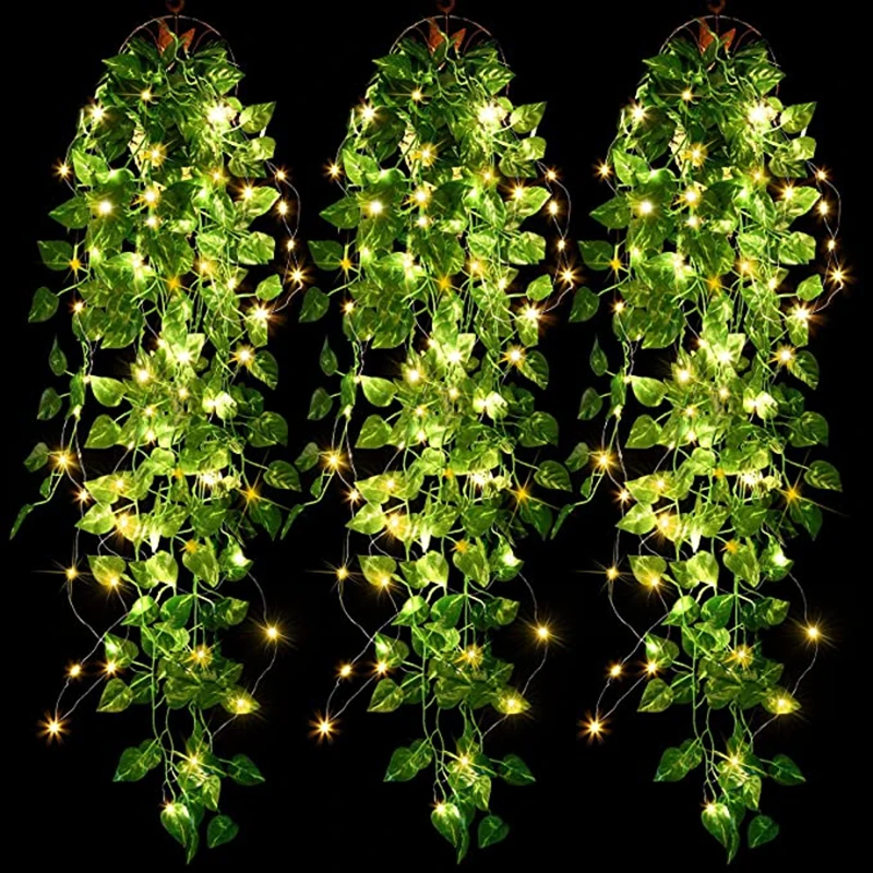 2P leuchtende künstliche Hängepflanze 2,9 Fuß gefälschte Efeu-Rankenblätter Wandpflanzengirlande mit LED-Strings Licht für Hausgarten Hochzeit – Detail 2