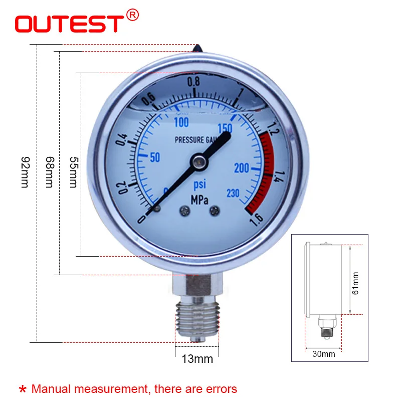 Manometer Kraftstoffdruckmesser Wasserdruckmesser Öldruckmesser 0-4bar/0-60psi 