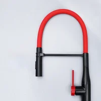 ก๊อกน้ำอ่างล้างจานแบบดึงลง Tuqiu สีเทา นิกเกิลขัดเงา ก๊อกน้ำห้องครัว ก๊อกน้ำร้อนและเย็น สปริงสีแดง SUS304 แบบหมุนดึงลง 5