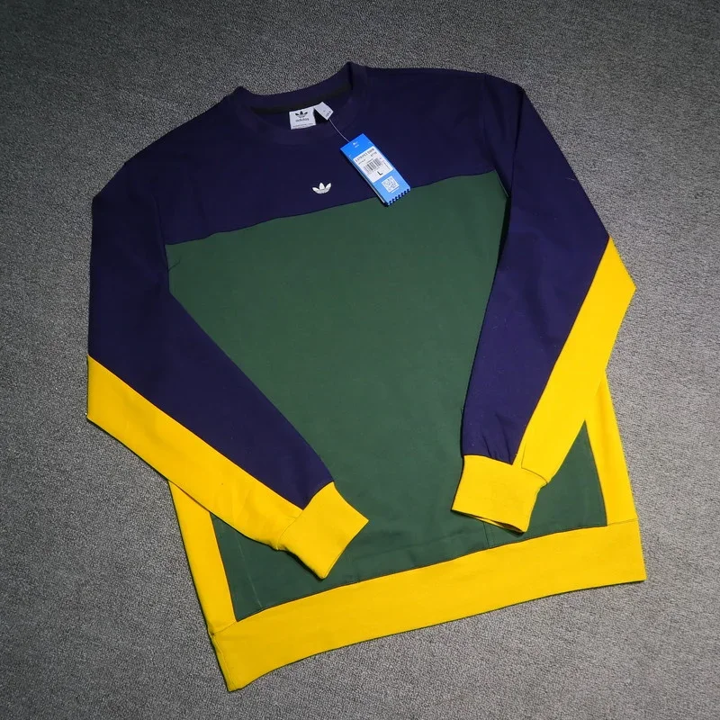 Adidas Hoodies Women Versatile Color Splicing Style Outdoor Sports Oversize Round Neck Sweatshirts Green/Yellow/Blue