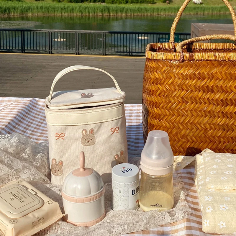 MILANCEL New Baby Food Insulation Bag Embroidered Bear Portable Picnic Bag 6