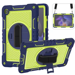 Hand Shoulder Strap and Stand Case for Tablets - 360 Rotating Kids Safe Cover (Navy blue - Mint Green)