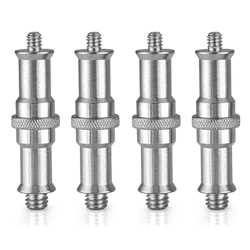 4개의 표준 1/43/8인치 금속 남성 컨버터 나사형 어댑터 스피곳 스터드 (스튜디오 조명 스탠드용)