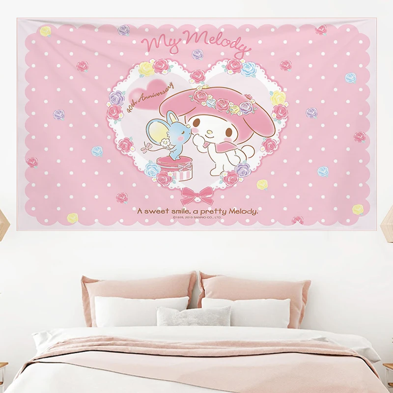 Sanrios Kuromi Cinnamoroll Kittys Hanging Cloth Anime Kawaii Wall Decoration  Cute Cartoon Poster Wall Sticker Background Cloth - AliExpress