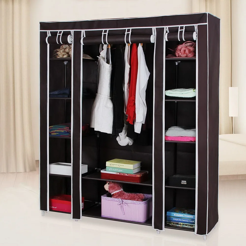 69" Portable Clothes Wardrobe Storage Organizer with Non-Woven Fabric Quick and Easy To Assemble Extra Strong and Durable Dark 4
