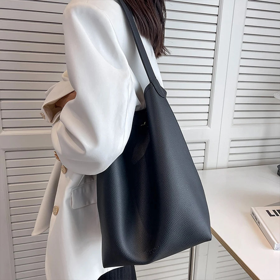 New Fashionable Shoulder Daily Women Bucket Bags Handbags Party Casual  Multi-function Shoppig PU Leather Popular Big Pockets