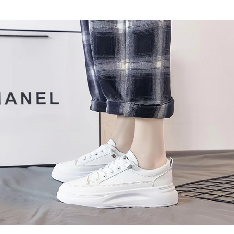 PU Leather Platform Shoes Flat Female Outdoor Elevator Sneakers Women Tennis Spring Vulcanize Thick-sole Running Trainers