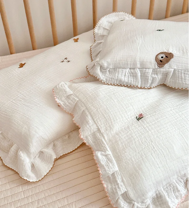 Kids Baby Cushion Pillow Cotton Baby Pillow Case for Newborn Children Cartoon Bear Bedding Cover Decorative