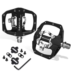 Durable Dual-Function Aluminum Mountain Bike Pedals - Flat & Lock Design, 9/16'' (Black Pedal-Cleat)