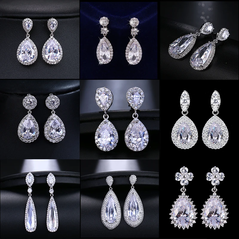 Sugo 2022 Summer Classic Fashion Shiny High Quality White Water Drop Zirconia Earrings For Charming Women Wedding Party Gift