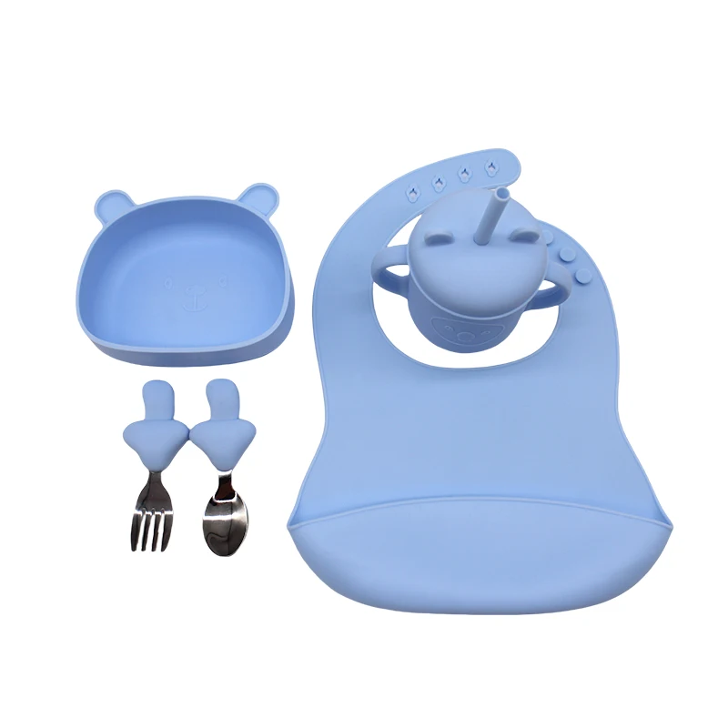 Baby complementary tableware meal bib baby eating independent practice training bowl with suction cup compartment plate set Chil