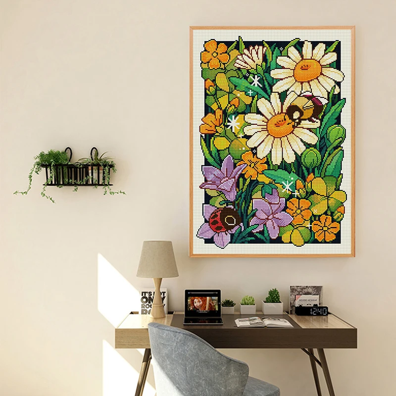 Joy Sunday Cross Stitch Kits Flowers In Spring Home Decor Painting Embroidery Set DMC Flower Style Printed Canvas Gifts