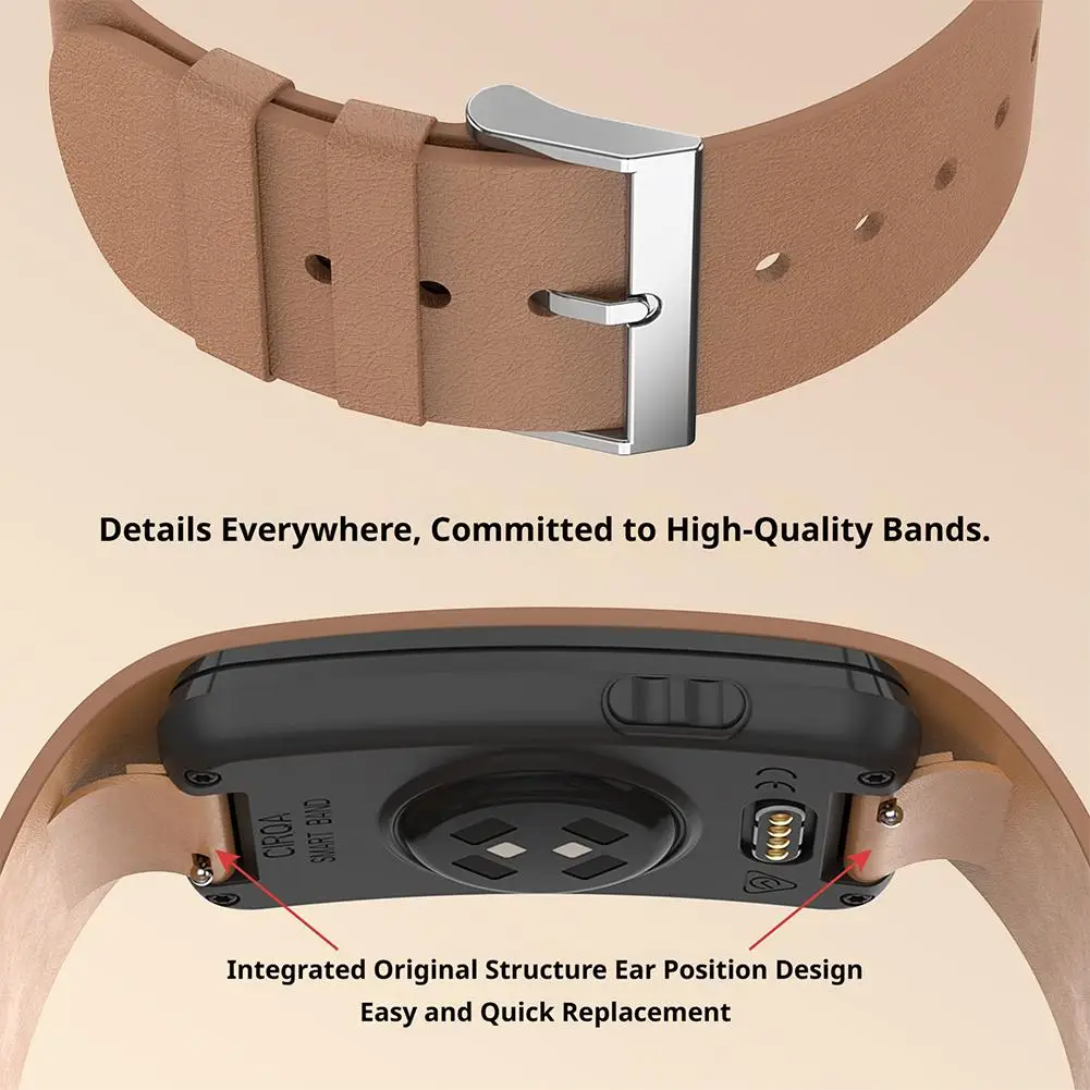 Premium Leather Wristband for Smart Bands - Soft, Comfortable, Adjustable Replacement Strap