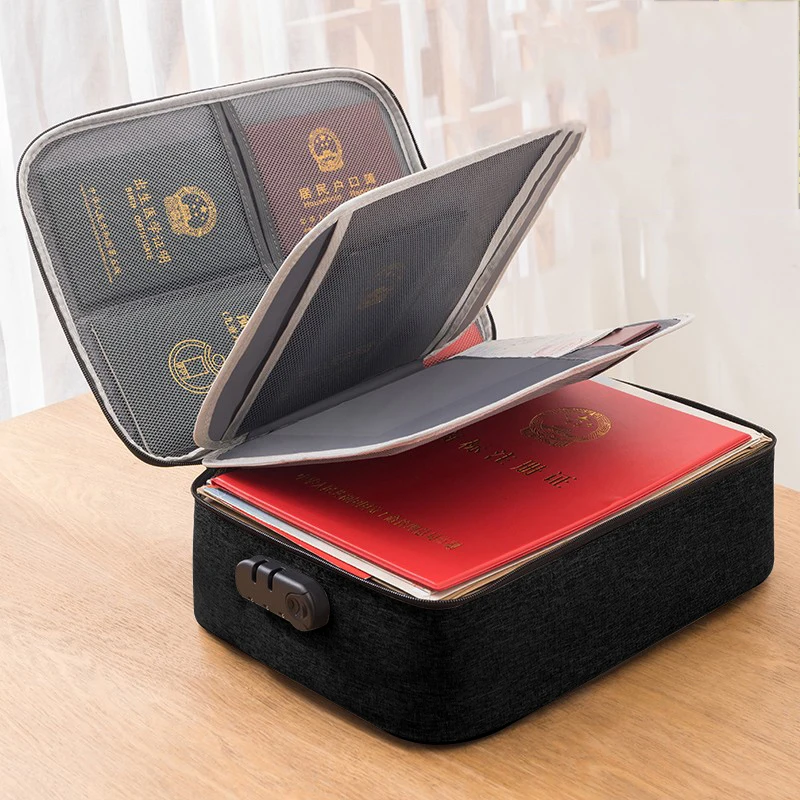 

File Organizer Bags with Lock Waterproof Multi-Layer Portable Filing Storage for Important Passport Credential Legal Documents