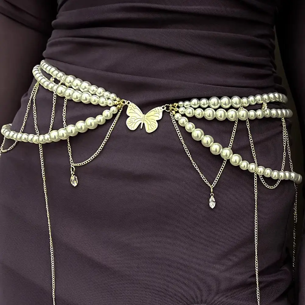 Pearl Waist Chain Belt for Women Retro Fashion Party