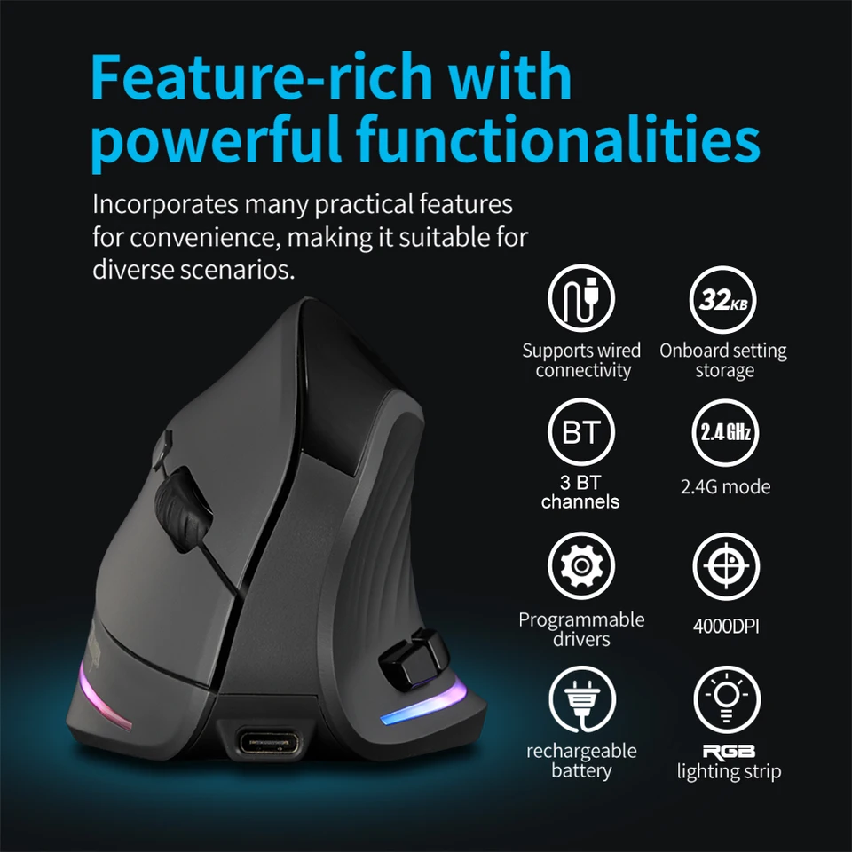 Rechargeable Wireless Vertical Ergonomic Mouse