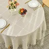 Round Tassel Plaid Tablecloths Heavy Weight Cotton Linen Fabric Dust-Proof Table Cover Kitchen Dining Party Tabletop Decorations 5