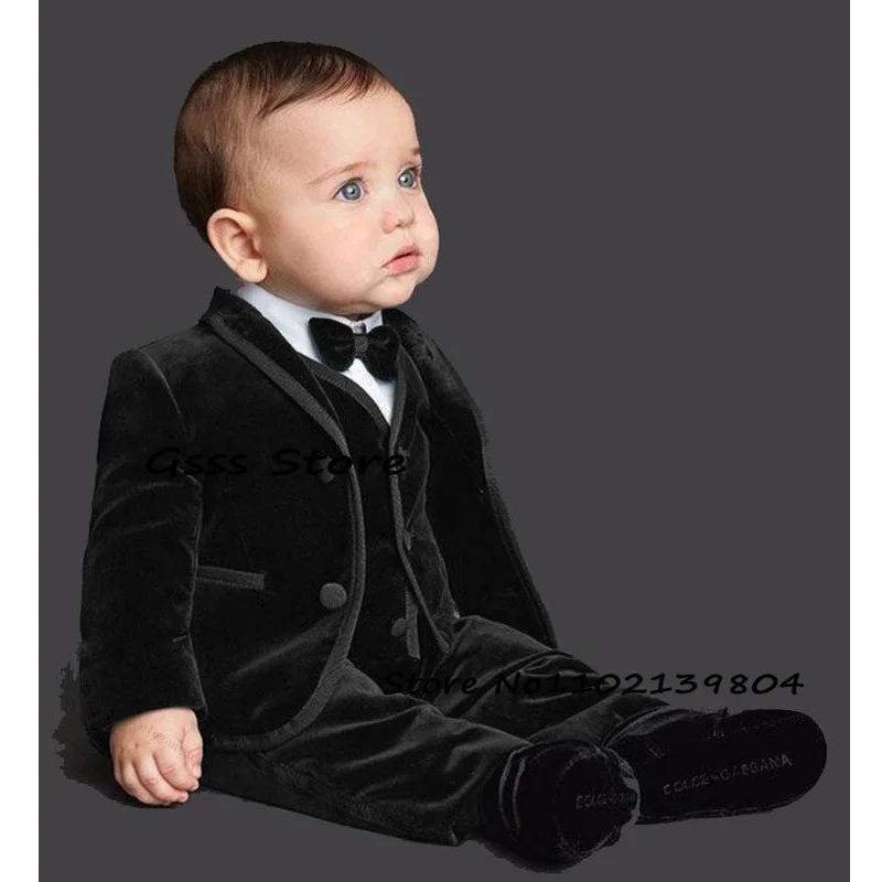 Boys Suit Velvet 3 Piece Formal Blazer Pants Vest Kids Jacket Wedding Tuxedo Child Suit комплекты для маленьких мальчиков