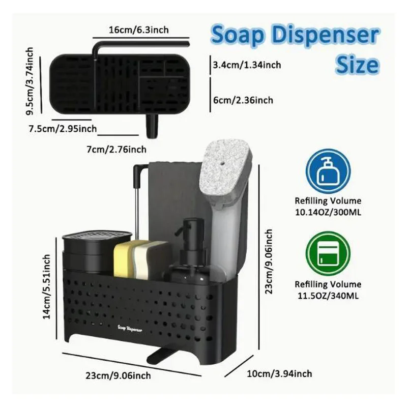 5-in-1 Kitchen Soap Sprayer Set with Sponge Holder, Dual Sprayer Dish Soap and Hand Soap, Perfect for Bathroom and Kitchen Sinks