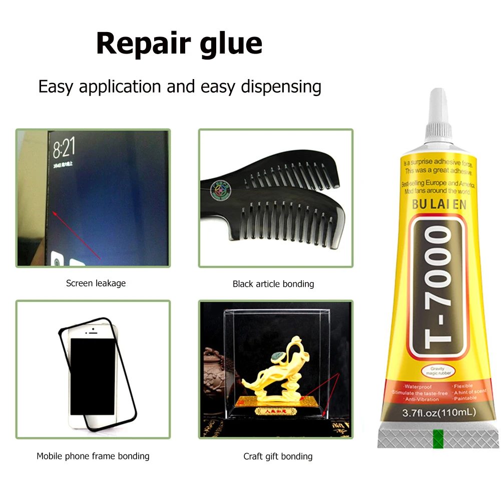 Super Glue 15ML 50ML 110ML T7000 Black Contact Cellphone Tablet Repair Adhesive Electronic Components Glue With Applicator Tip