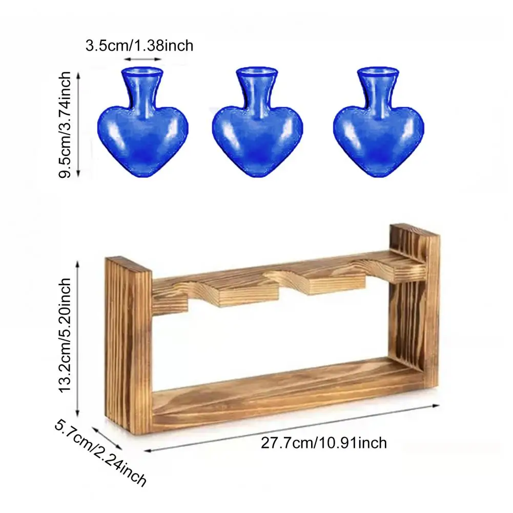 Retro Glass Plant Propagation Station with Wooden Frame – Heart-Shaped Hydroponic Vase for Indoor Plants, Desk & Home Decor 6