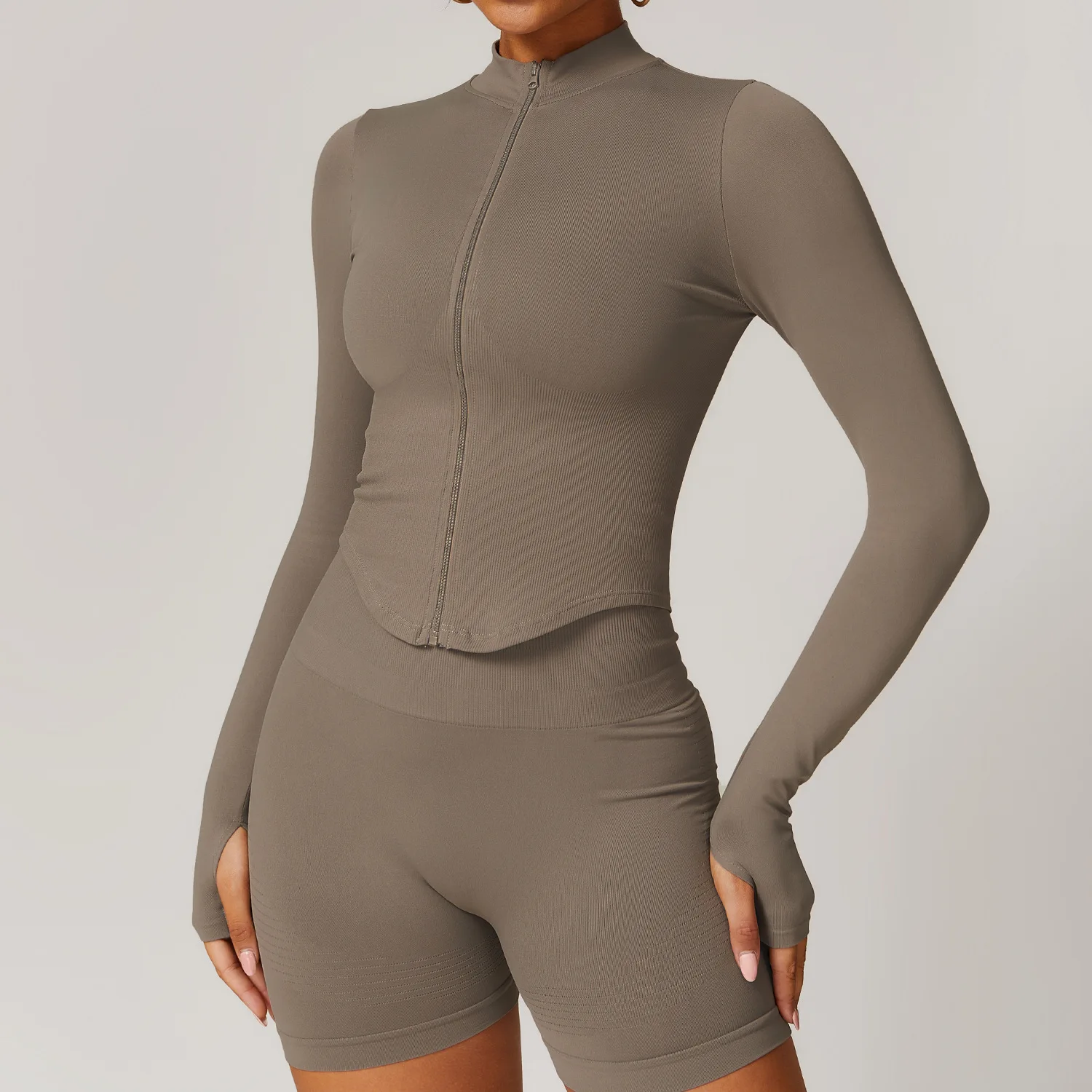 Yoga Jacket Yoga Shirts Women Seamless Zipper Jacket Yoga Long Sleeved Gym Top Ribbed Yoga Stand Collar Jacket Running Workout Sport Coat Women's Shirts