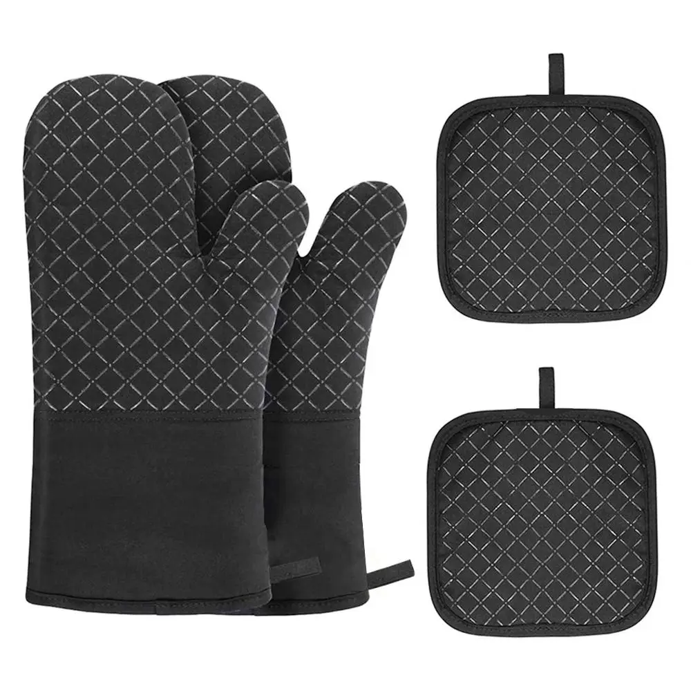 Kitchen Gloves Microwave Cotton Baking Gloves Anti-Scalding Heat Resistant Oven Mitts Non-Slip Insulation