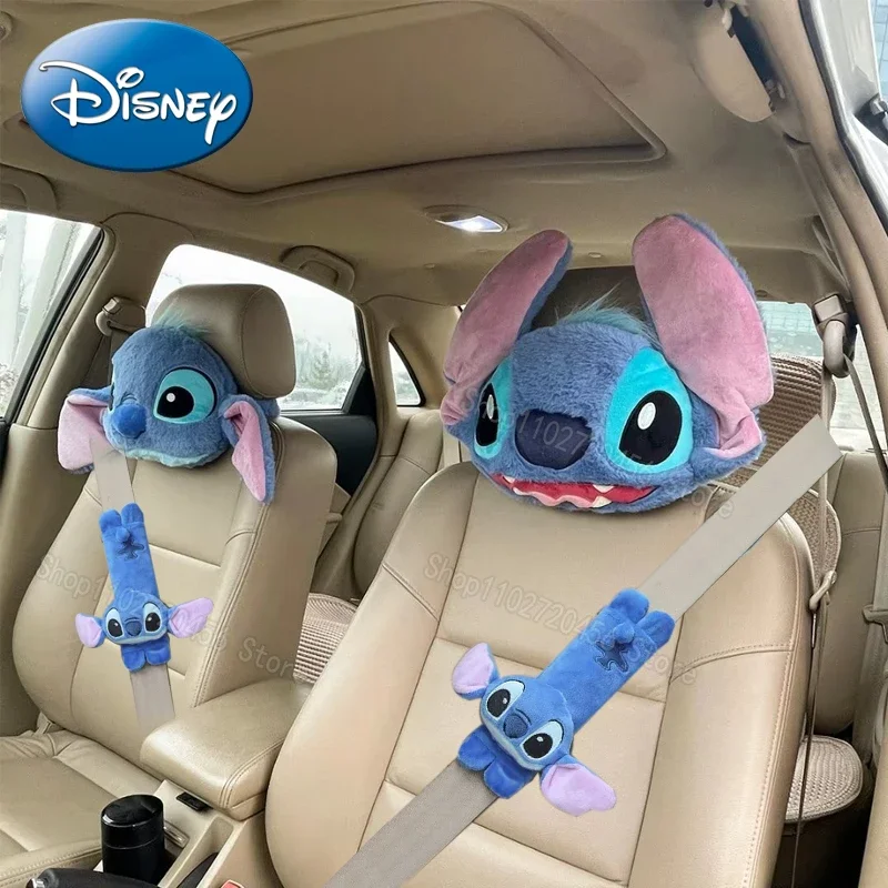 

Disney Cartoon Stitch Car Headrest Neck Pillow Universal Seat Lumbar Safety Belt Cover Auto Interior Accessories Christmas Gifts