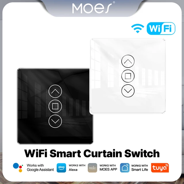 MOES WiFi Smart Curtain Switch 2.5D Arc Glass Touch Panel for Roller Blinds Shutters APP Remote Control Support Alexa GoogleHome