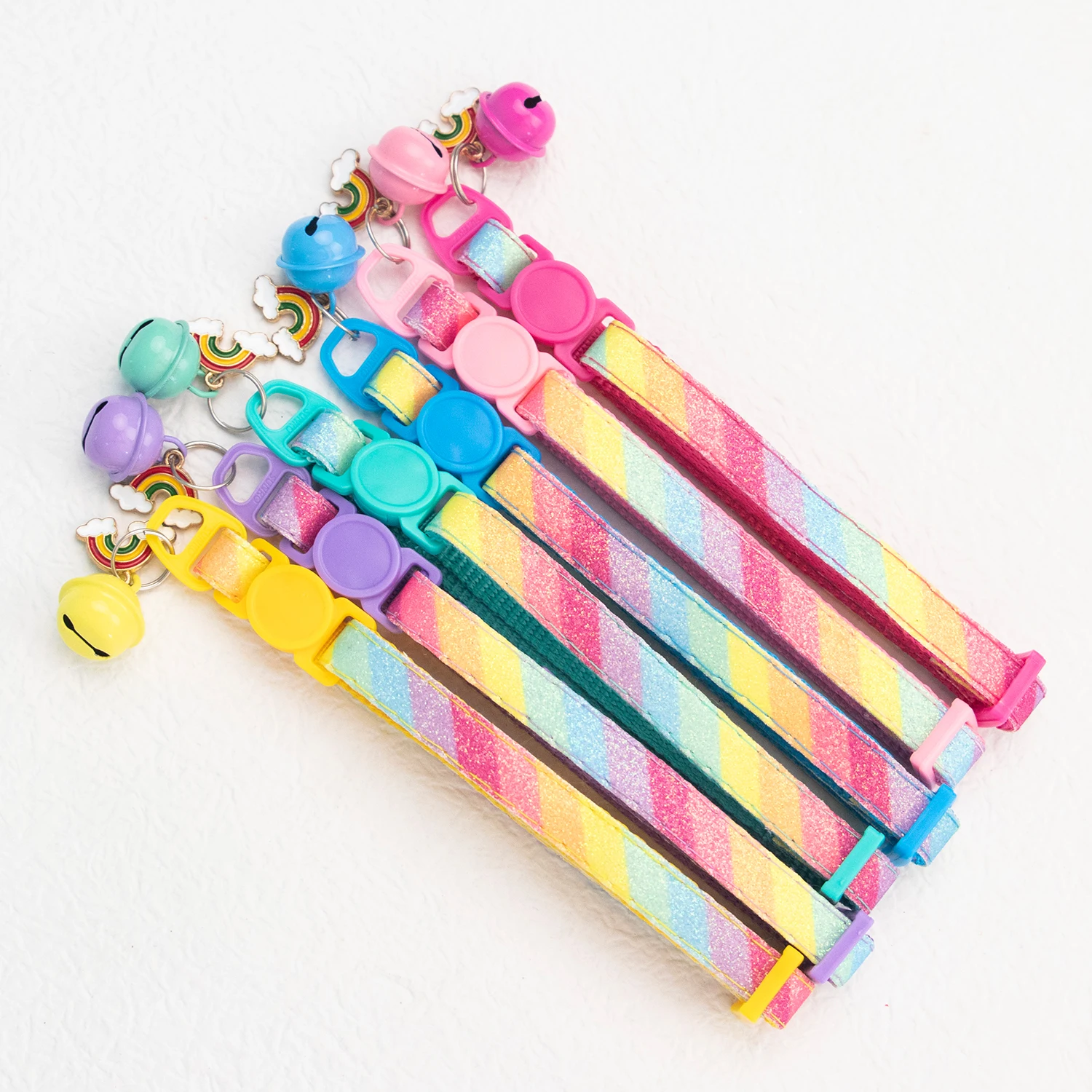 Pet Collar With Bell Cartoon Rainbow Colorful Dog Puppy Cat Accessories Kitten Collar Adjustable Bell Ring Necklace Pet 2
