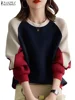 2024 ZANZEA Fashion Women Sweatshirt Autumn Long Sleeve Sweater Casual O Neck Patchwork Hoodies Tops Loose Pullover Streetwear 4