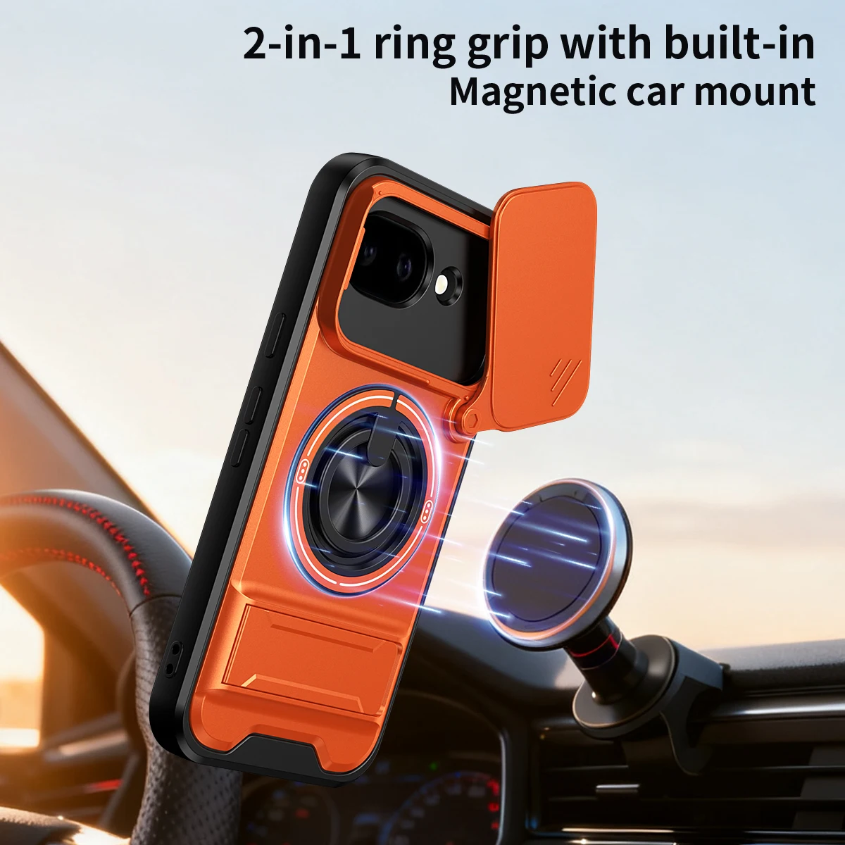 Magnetic Shockproof Phone Case with Slide Camera Protection and Kickstand