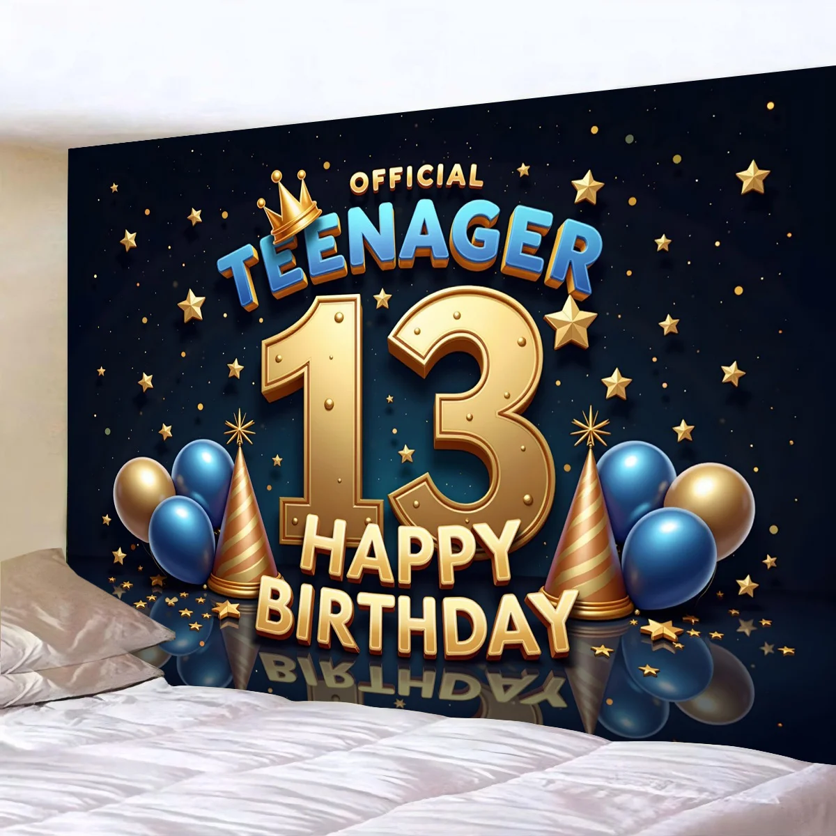 Hintergrundparty-Banner zum 13. Geburtstag aus Stoff, mit Geburtstag und Design, geeignet für Eventdekoration