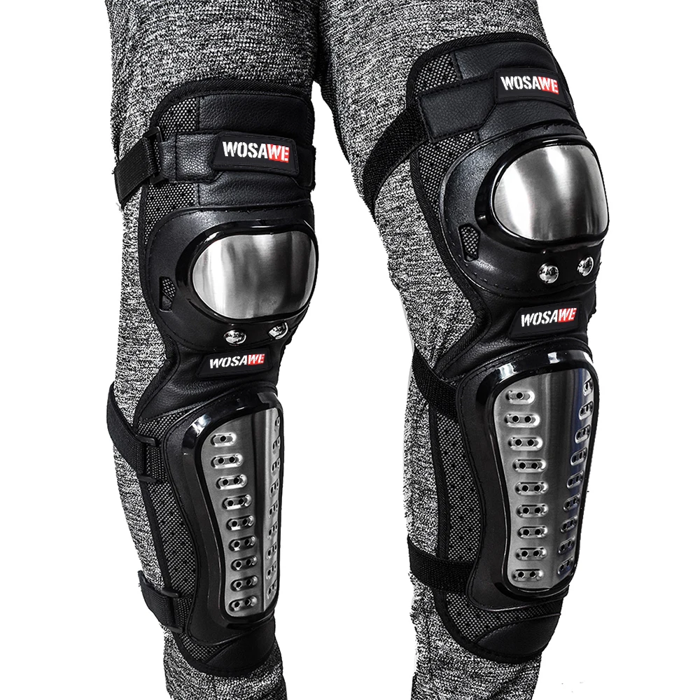 WOSAWE 4Pcs/Set Stainless Steel Elbow Knee Pads Motorcycle Knee Pad Armor Moto Racing Protective Gear Protector Guards Kit