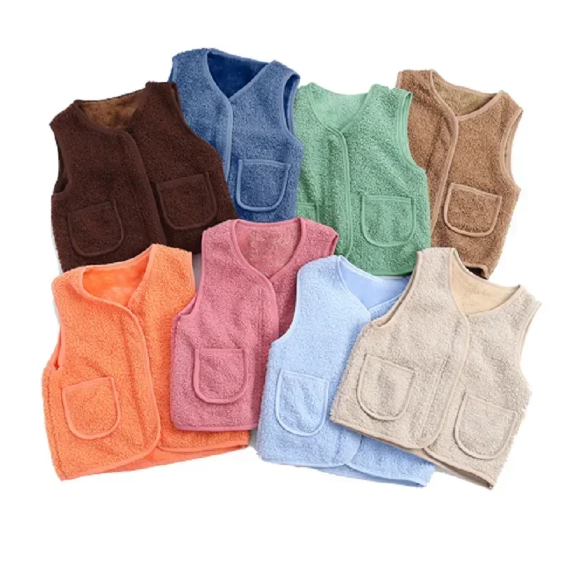Autumn Winter Baby Lamb Wool Warm Waistcoat Girls Boys Plush Vest Single Breasted Double Layer Child Warm Fashion Warm Coat