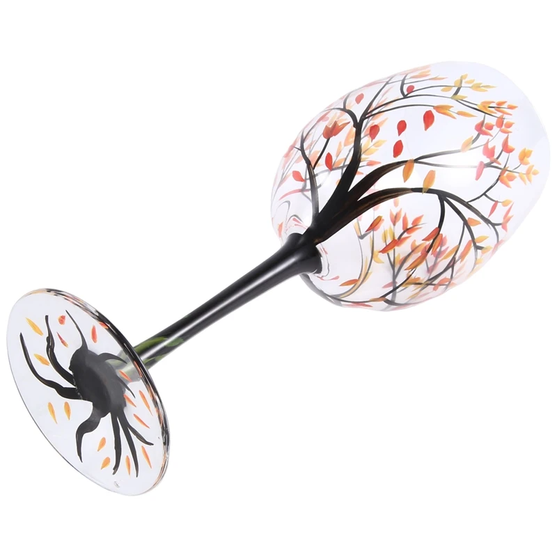 1Pcs HOT-Autumn Tree Wine Glass-Fall Colors-Leaves Of Red, Yellow, Orange Hand Painted Fall Leaf Easy To Use