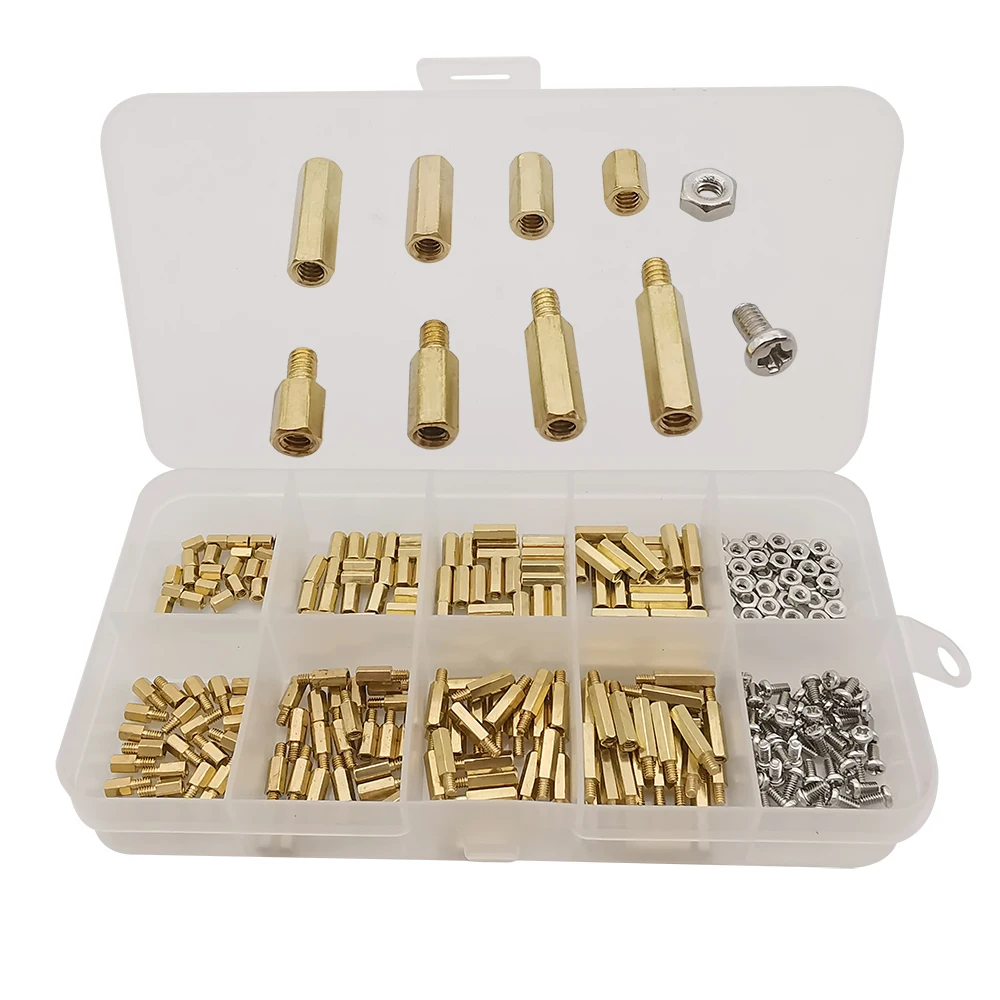 Hex Latão Impasse Linha Pilar Pcb Placa-mãe Masculino Feminino Espaçador Impasse Pilares Montagem Parafusos Porcas Variedade Kit 300 Peças m2