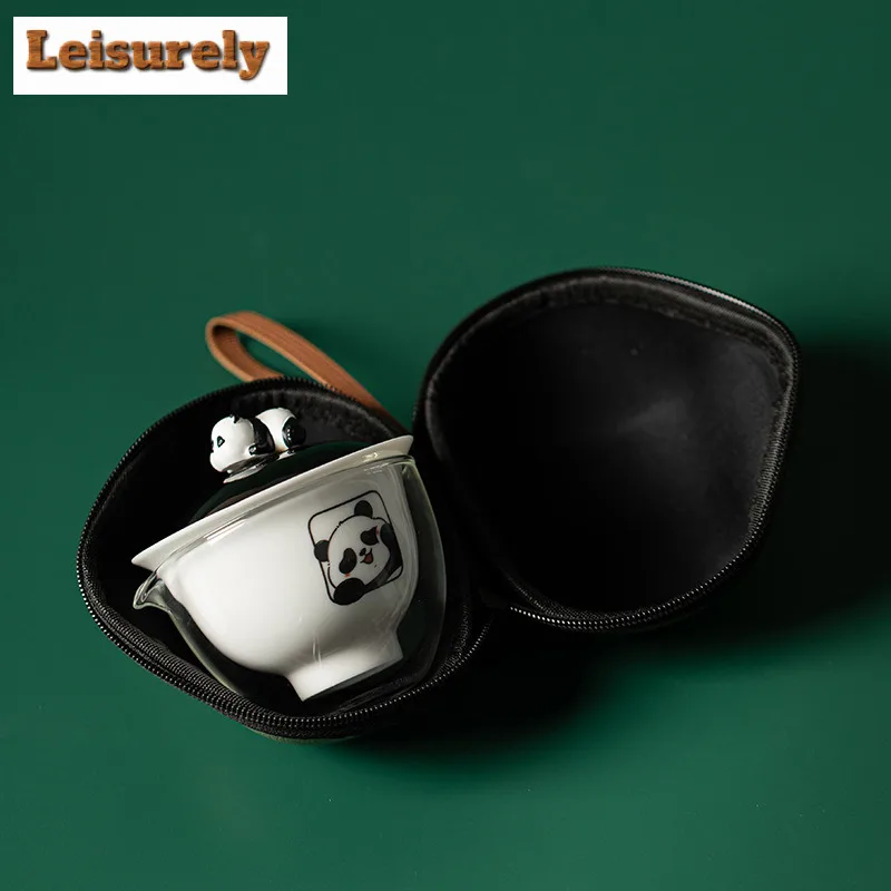 Panda Travel Tea Set Kit Traditional Teapot and Cup Set Set of Cups 1 Pot 2 Cups Tea Making Organizer Portable Camping Handbag