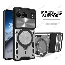 Slide Camera Stand Phone Case with Magnetic Ring Holder - Shockproof Protective Cover for Oneplus Nord 4 (Silver)