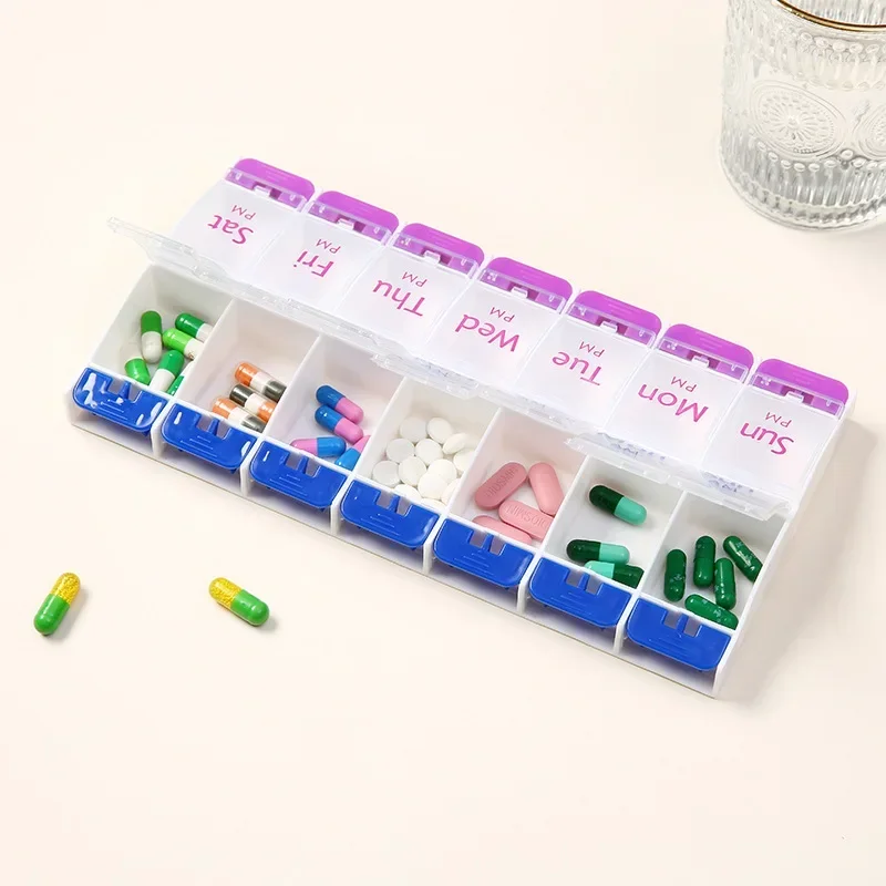 Weekly AM/PM Pill Organizer with Large Compartments and Arthritis-Friendly Push Button Design