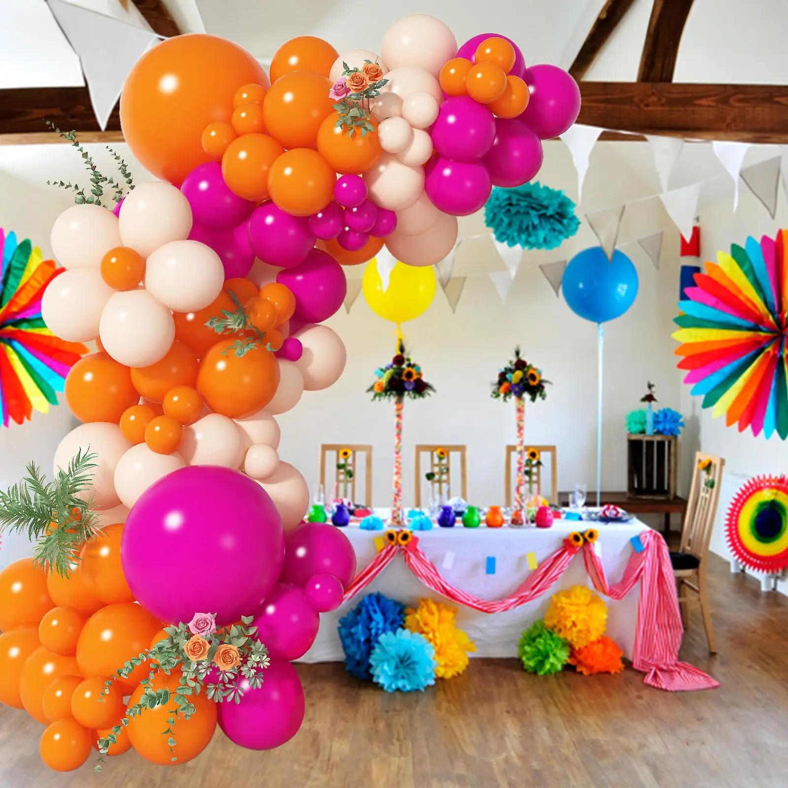 Kit Arche Guirlande De Ballons Rose Et Orange - 137 Ballons Pour Fête, Mariage, Baby Shower, Anniversaire