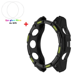 Premium TPU Silicone Protective Watch Case with Tempered Glass Film - Fenix 8 51m (Black green film)